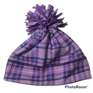 Girls Plaid Ski Hat Plaid Purple Beanie Hat Pom-Pom Snow Hat Winter Beanie